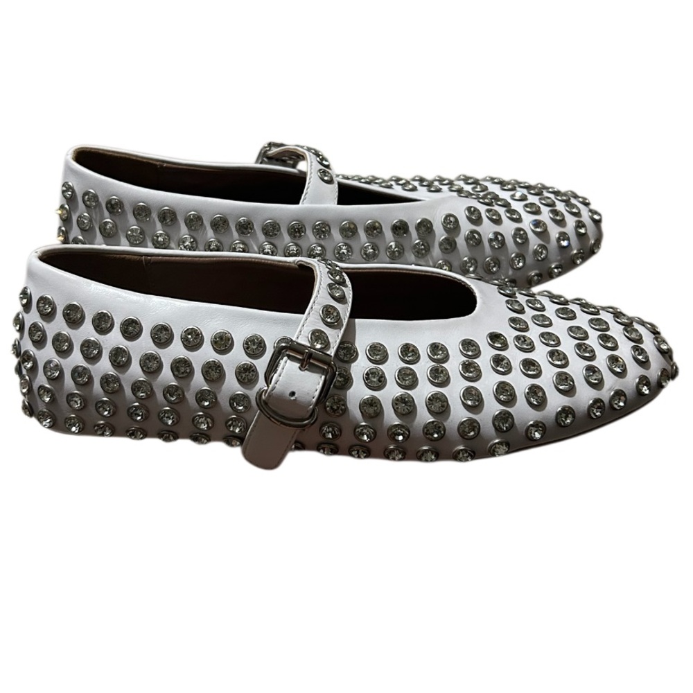 Alaïa Embellished Leather Mary Jane Flats 37 white womens